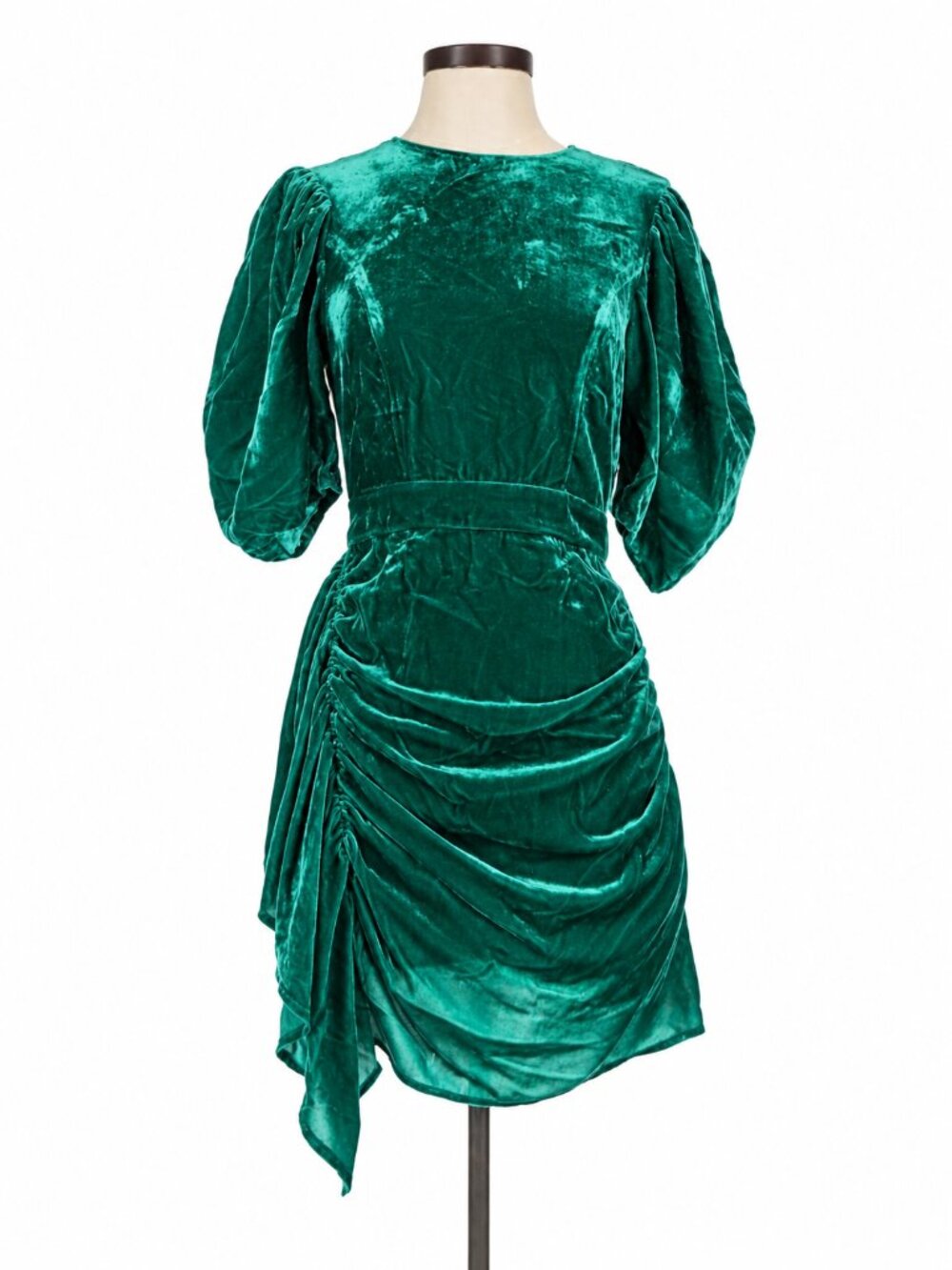 RHODE Pia Emerald Green Velvet Ruched Ruffle Mini Dress 2 NWT - Picture 2 of 7